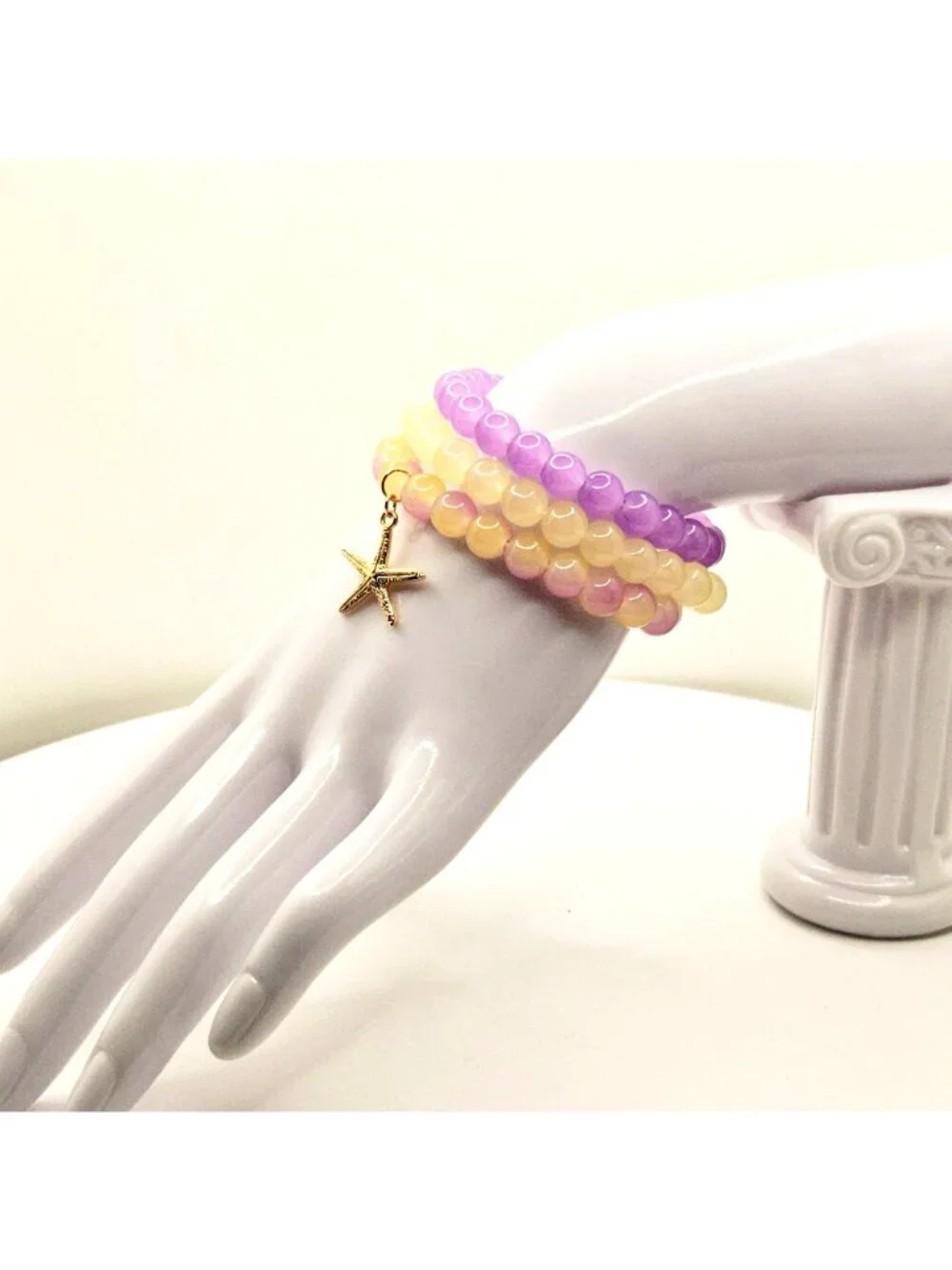 Pastel Bracelet Set, Starfish Bracelet Stack, Beach Jewelry Gift for Her